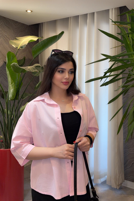 شومیز زنانه تابستانه لینن صورتی